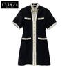 550372 18 Year Black Michele Period Tiger Head Chain Belt with Gold Buttons Short Sleeve Shirt Dress Dress 38 blackUsed