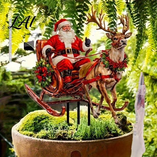 Festive Lawn Inserts for Christmas Santa Claus Garden Stake Acrylic Snowman Yard Sign 2D Weatherproof Signs Flat Snowy Cottage Ornament Pathway