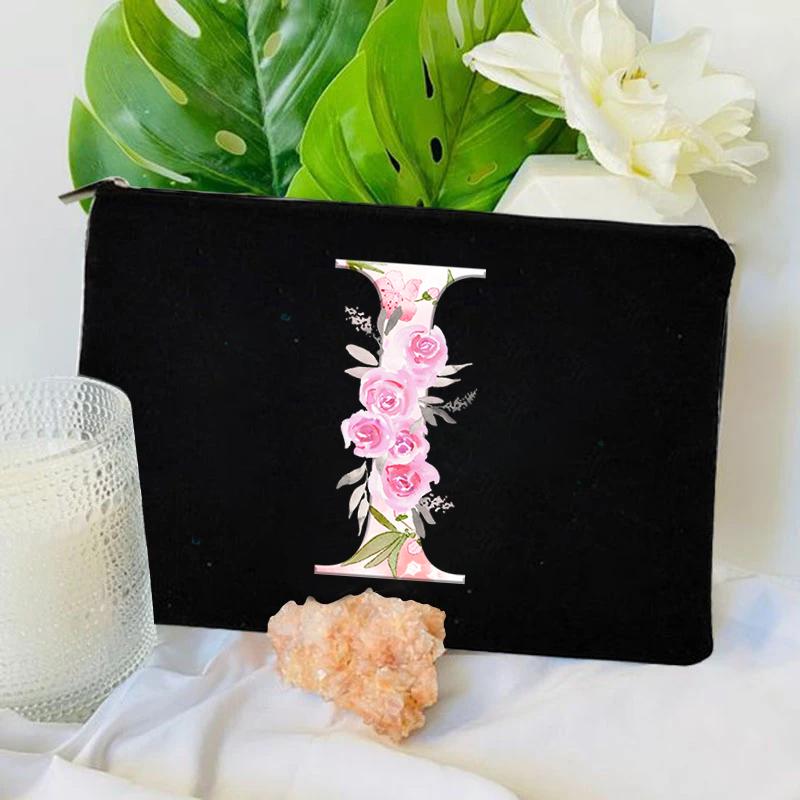 Women Bag Makeup Bag Bridesmaid Makeup Bags Floral Alphabet Print Linen Zipper Pouch Travel Organizer Case Mujer Bolsas Cosmetic