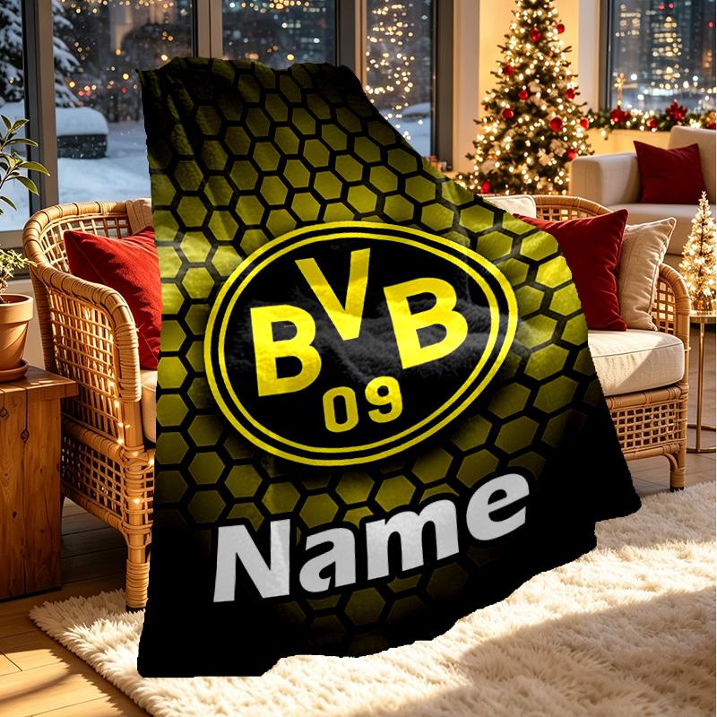 Custom Name Personalized Borussia Dortmund Print Blanket, Home Decor, Bedroom, Sofa, Camping, Couch, Gifts for Birthday Christmas