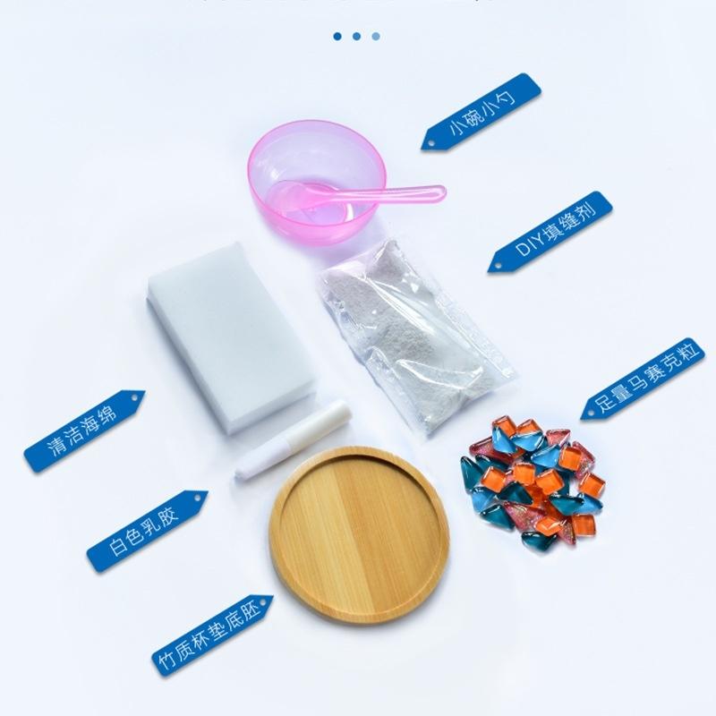 Square Round Diy Mosaic Cup Mat Mosaic Glass Handicraft Handmade Coaster Handmake Accessories Bamboo Pad Early Education