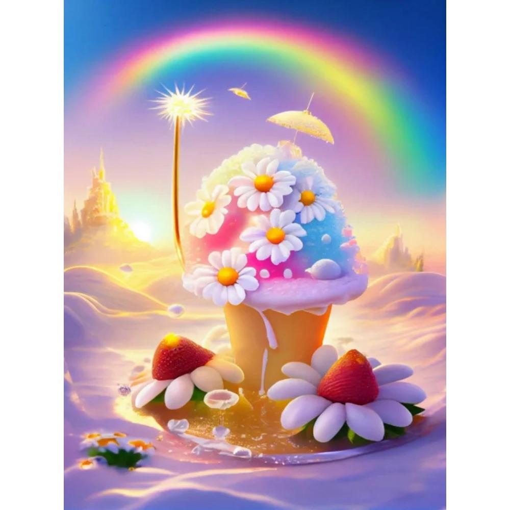 Алмазная картина Полный дрель Цветок Луна Пейзаж Круглая алмазная живопись Ручная работа Фруктовый десерт Diy Алмазная мозаика Картина Украшение дома