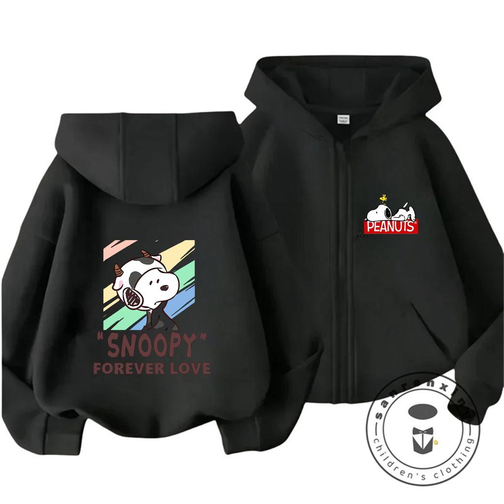 Winter Trendy Casual Zipper Hoodie Cute Cartoon Print Street Style Kids Hooded Top Snoopy Children 3 14