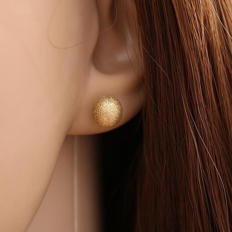 Gold Color Frosting Women's Small Earrings Uneven Tiny Ball Round Stud Earrings Minimalism Ear Zircon Unusual Earrings