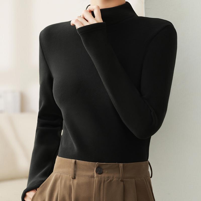 Базовая рубашка для женщин на осень и зиму. Удобная теплая эластичная базовая рубашка с полувысоким воротом.