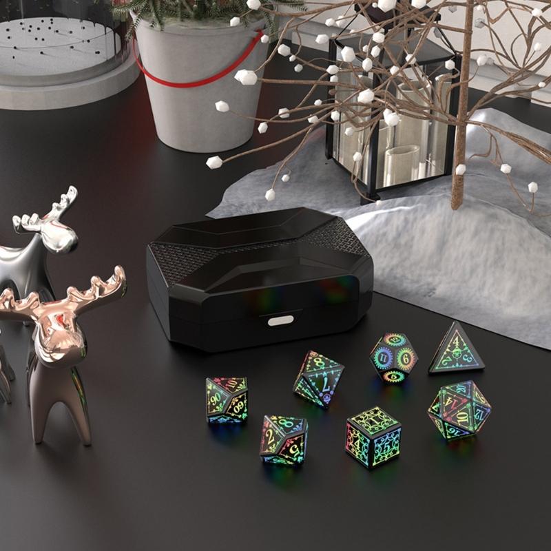 7 Pcs LED Light Electronic Dices with Charging Box Rechargable Glowing Polyhedral Dices Table Game Dices Durable
