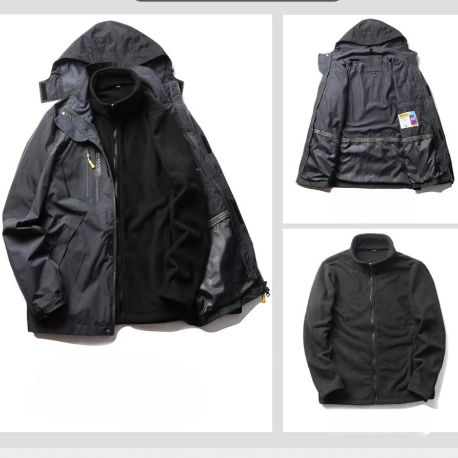Men's Winter 3-in-1 Fleece-lined Warm Windproof and Waterproof Outdoor Jacket Sportswear Ski Camping Jacket Mountaineering Jacket