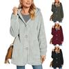 Fleece Jackets for Women Oversized Button Down Fuzzy Hooded Coat Casual Long Sherpa Outerwear with Pockets