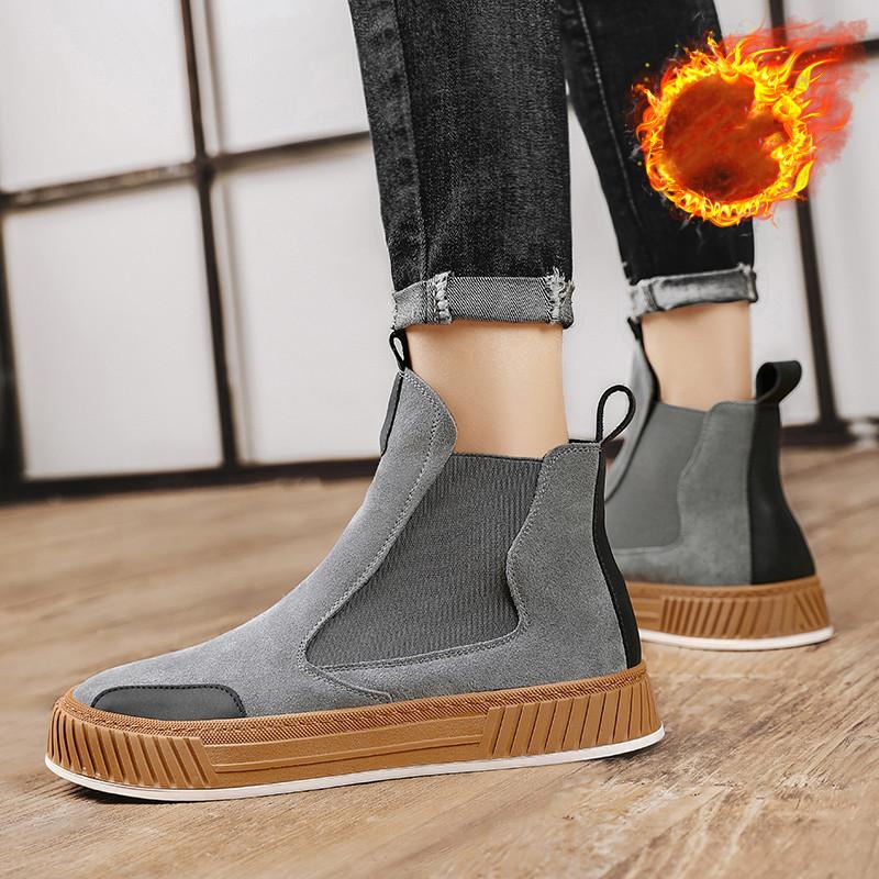 Горячая Распродажа Черная Плюшевая Мужская Зимняя Обувь Дизайнерские Замшевые Ботинки Челси Мужские Ботинки Без Застежек На Платформе Мужские Ботинки Повседневные Высокие Ботинки До Ботинка