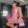 Elegant Ruffles Single Breasted Ruffles Mini Dress Women Flared Sleeve High Waist O-neck Dresses 2025 Lady Party Gowns New