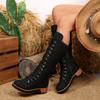 Женские ботфорты до колена, тупой носок, шнуровка крест-накрест спереди, новая обувь на платформе, женские противоскользящие износостойкие ботильоны