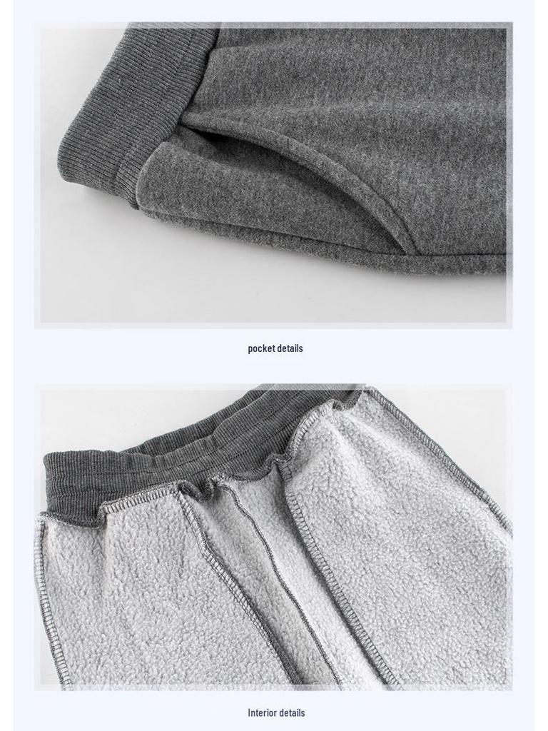 27kids Флисовые брюки для мальчиков в корейском стиле на осень/зиму для занятий спортом - Однотонные повседневные брюки