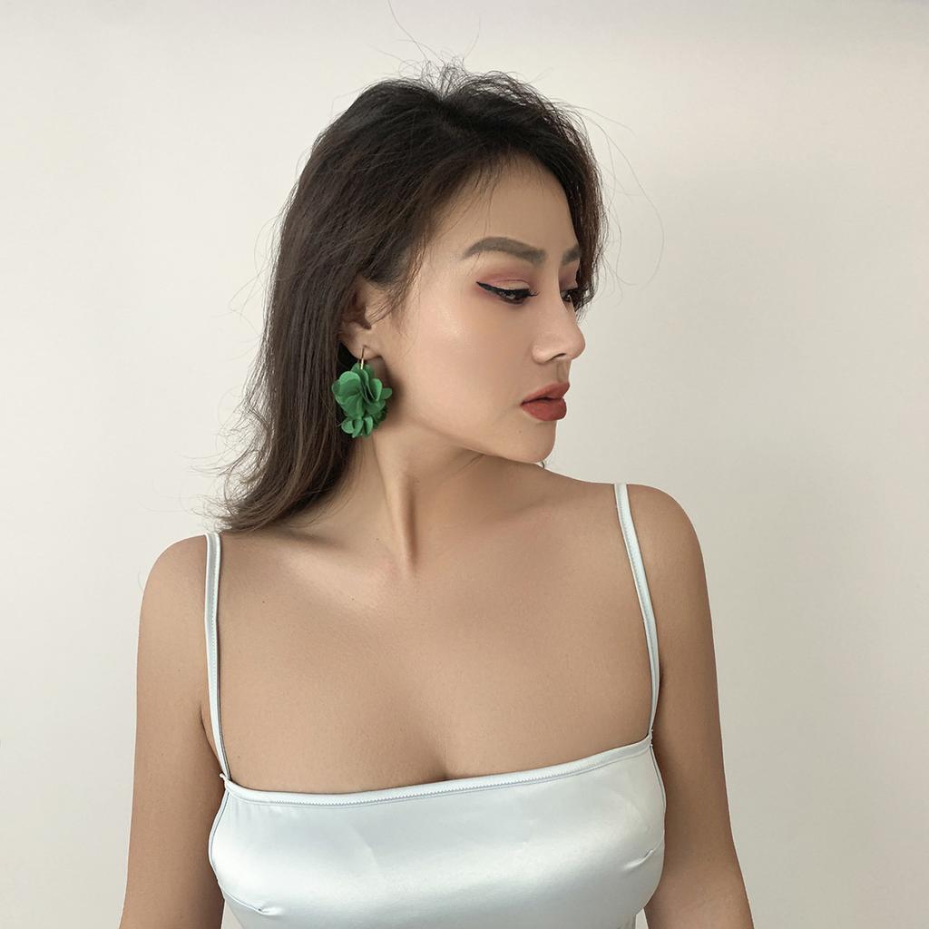 Holiday wind flower rose flower earrings, colorful fringed fabric flower earrings, accessories