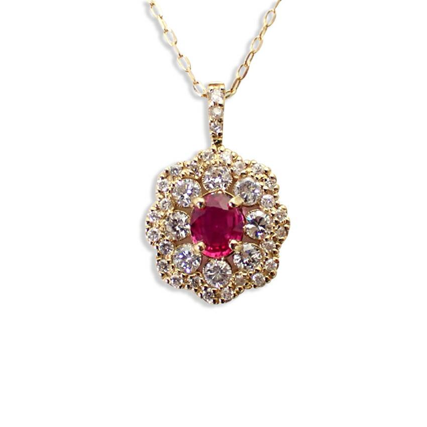 [New] K18 Ruby Diamond Pendant Necklace [i2-6]