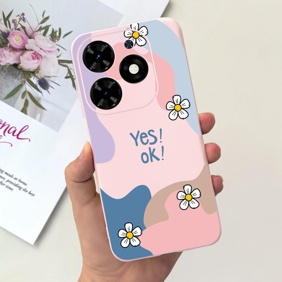 Чехол для Tecno Spark Go 2024 Милый Цветочный Узор Сердечки Конфетный Цвет Мягкий Силикон Тонкая Задняя Крышка Телефона Для Spark Go (2024) BG6