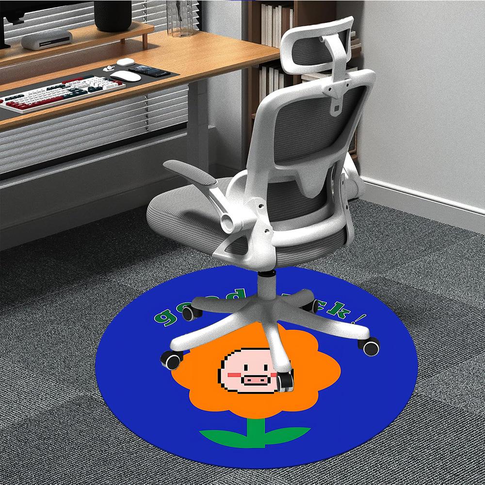 1pc Flower Pig Office Round Area Rug, Indoor Mat Suitable For Office, Under Office Chairs Bedroom Living Room Home Decor, Room Deco