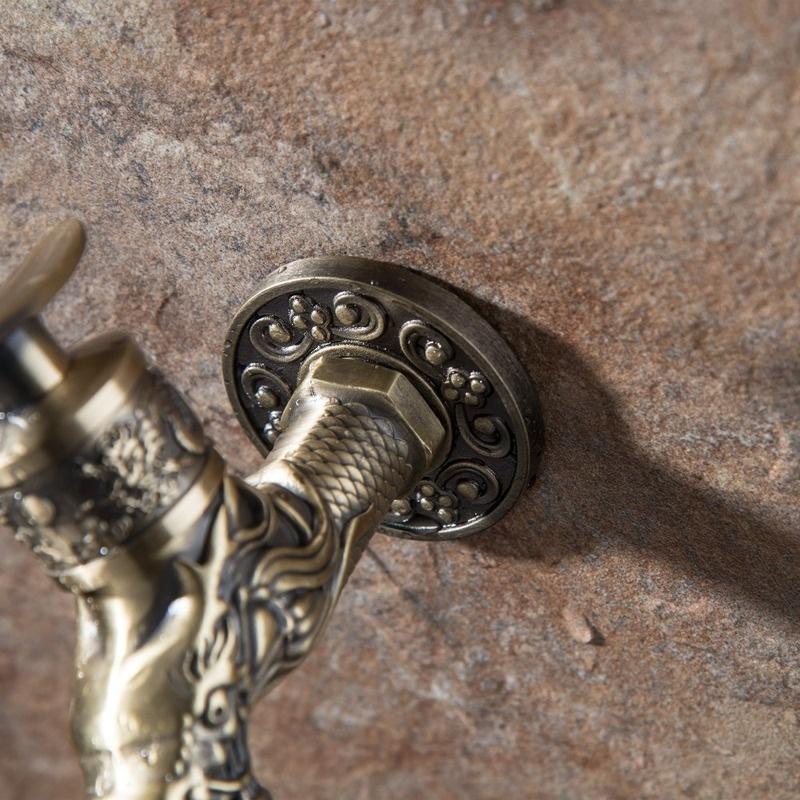 Резной настенный кран из цинкового сплава, старинный бронзовый кран, декоративный смеситель для сада на открытом воздухе, стиральная машина