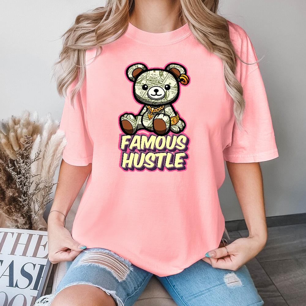 Знаменитая футболка Hustle из хлопка с коротким рукавом и круглым вырезом для женщин, 2D-принт, топы