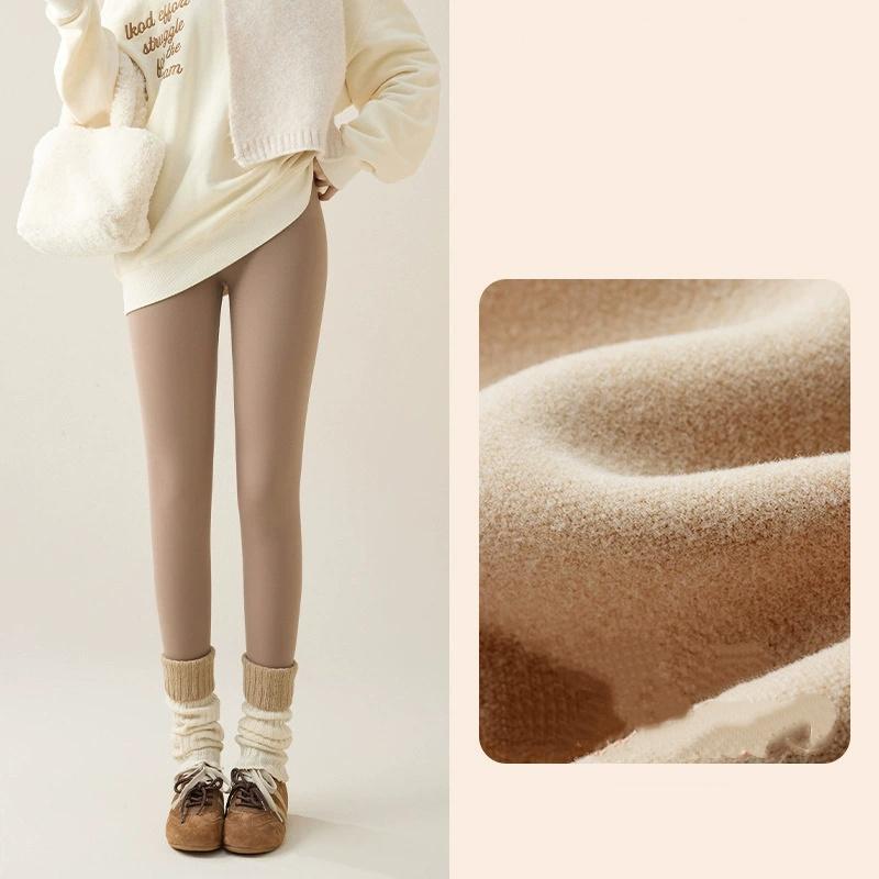 Осенне-зимние леггинсы из кроличьего флиса Sharkskin, женские повседневные базовые утолщенные теплые леггинсы, коричневые колготки с флисовой подкладкой