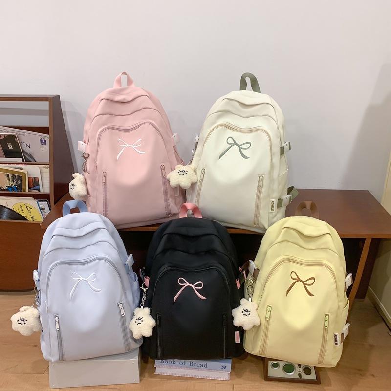 Рюкзак с бантом и принтом, однотонный студенческий школьный женский рюкзак большой емкости