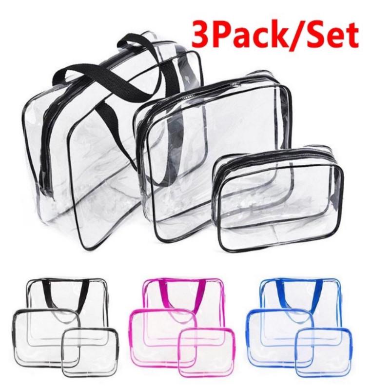 Multi-function Trend Transparent Waterproof Wash Bag Travel Storage Bag Cosmetic Bag Pvc Three-piece