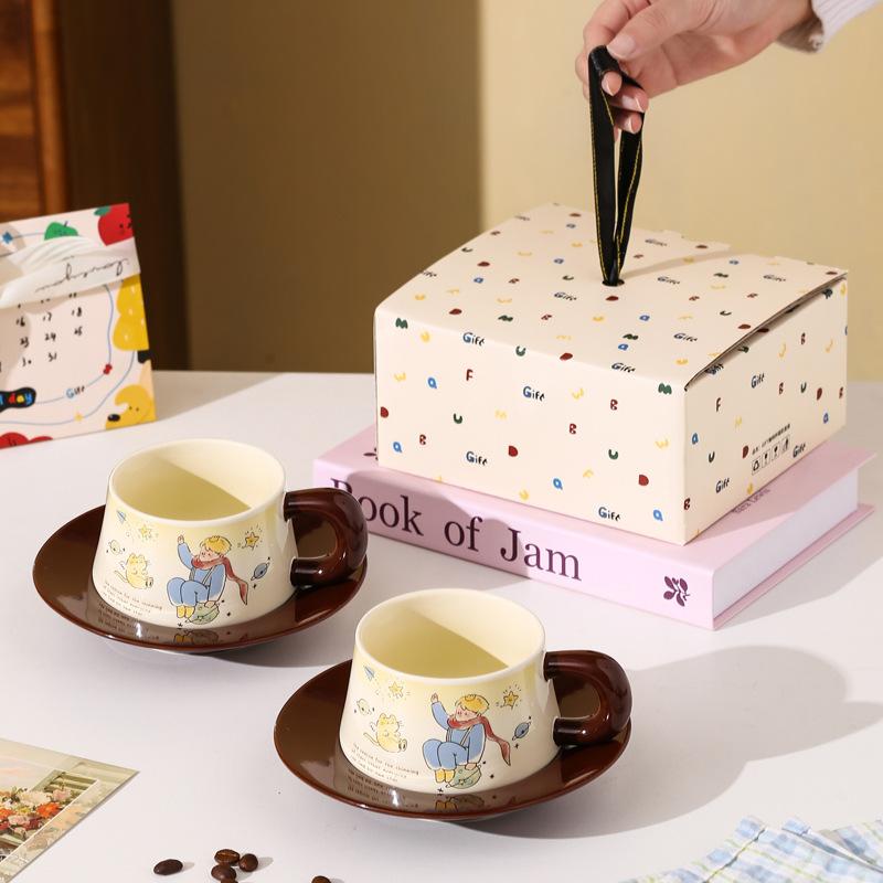 Star Prince Ceramic Coffee Cup Disc Holiday Gift Set Cartoon High-Pretty Water Cup Flower Tea Cup Souvenir