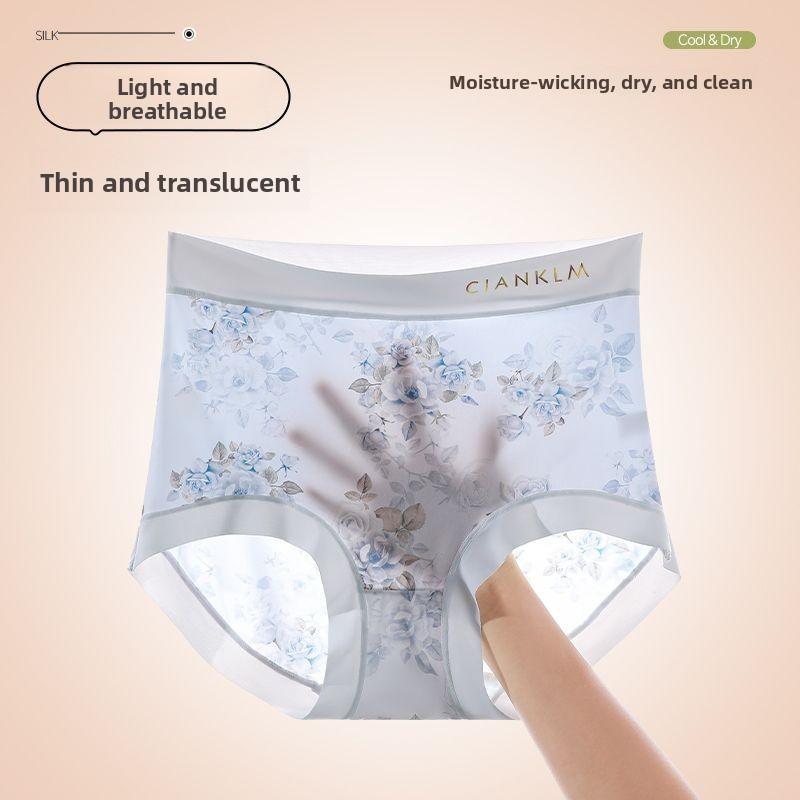 Женские трусы с цветочным принтом Сетчатые трусы-слипы со средней посадкой Дышащие, приятные для кожи Нижнее белье Больших размеров Эластичное нижнее белье