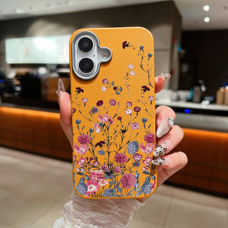 Ударопрочный мягкий чехол из ТПУ с фиолетовым цветочным узором для iPhone 16 Pro 15 14 Plus 13 12 Pro Max 11 с текстурой кожи, однотонный тонкий чехол