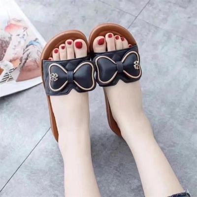 Летние женские нескользящие одно слово с бантом для дома и улицы, модные повседневные тапочки, летние