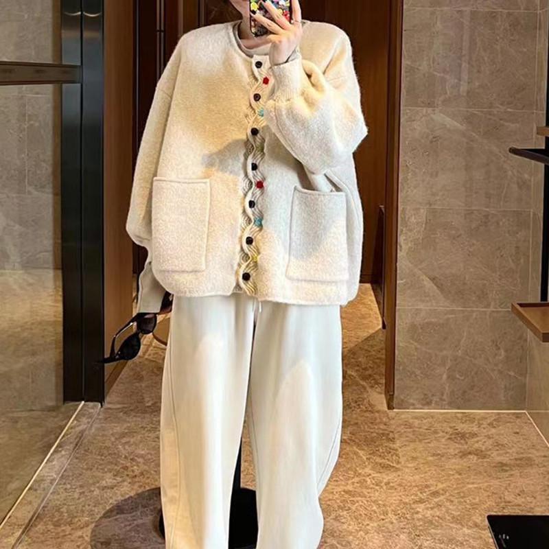 FiveFive мода свободного покроя свободный кардиган свободного покроя зима плюс размер осень женщины однотонные пуговицы свитера куртка вязаный свитер