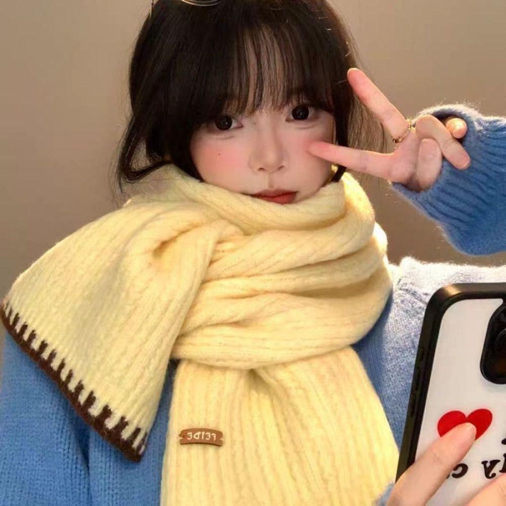 Thermal Women Knit Yarn Scarf Knitted Fall Winter Scarf Versatile Cold Proof Neck Wrap Women