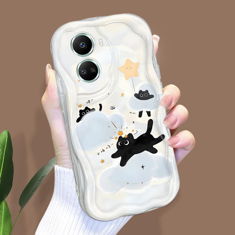 Для Honor 90 Lite P30 Pro Infinix Hot 30 40 40i 40 Pro Smart 8 Pro Vivo V29e V30e Мягкий волнистый край с рисунком милого кота для полноразмерного защитного чехла для объектива