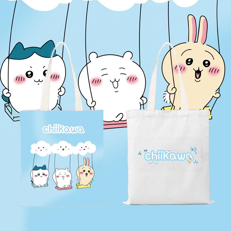 Chiikawa Anime Large Capacity Canvas Tote Bag - Cartoon Shoulder Bag for Women and College Students
