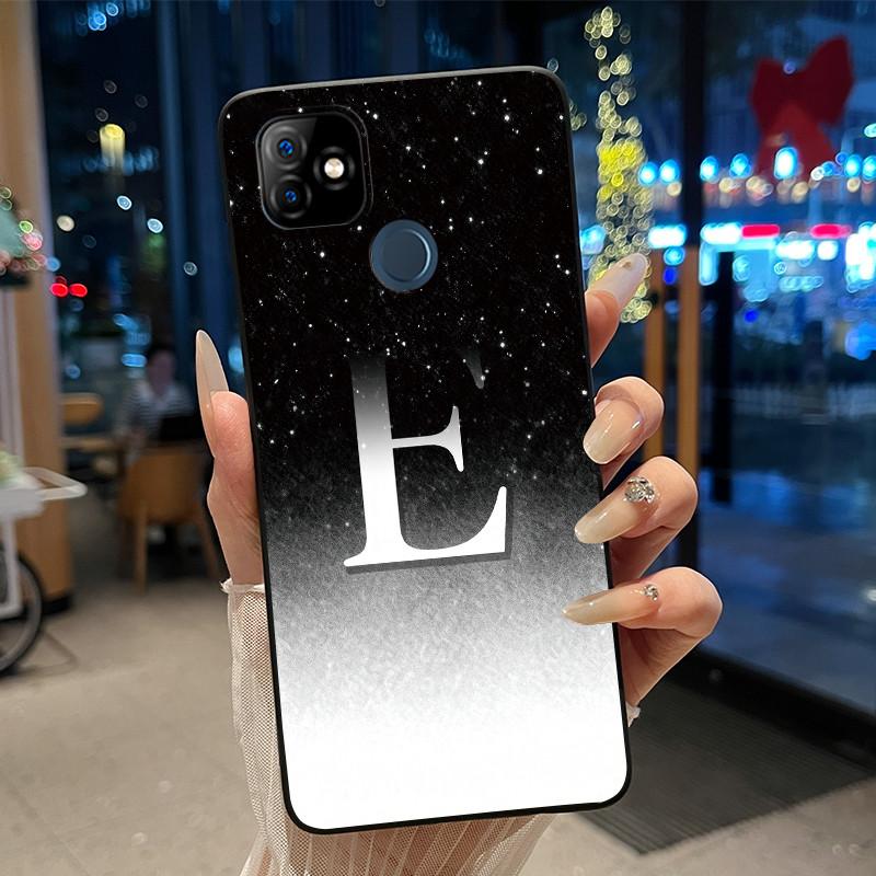 Phone Case For Itel P36 Play/Vision 1 Couple Soft Silicone Anti-scratch Black Shell Elegant Simple Letter Flower Pattern Casing