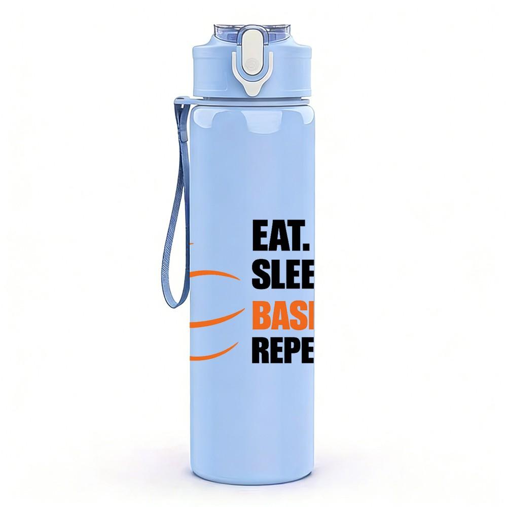 1PC Eat Sleep Basketball Repeat Quote Print 750ml Color Plastic Sports Water Bottle Leakproof Flip Straw Lid Suitable for Sports Office Home Use
