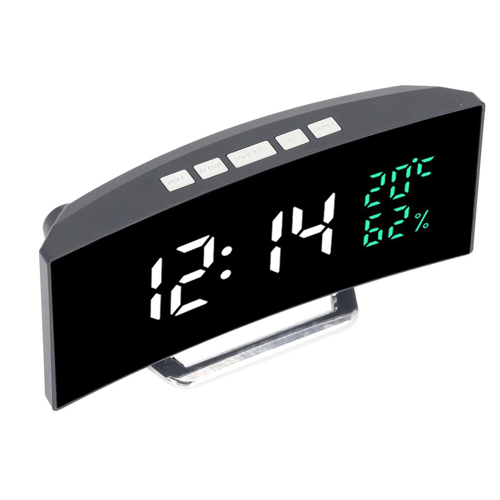 Светодиодные зеркальные часы-будильник Изогнутый экран 12 24-часовой формат Отображение температуры и влажности Режим повтора Электрический будильник