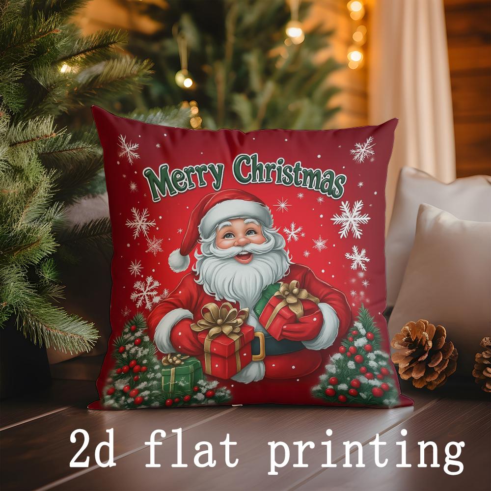 Home Decor Christmas Themed Santa & Believe Pillows Pattern Cushion Cover Suitable for Sofa Bedroom Car Pillow Cover