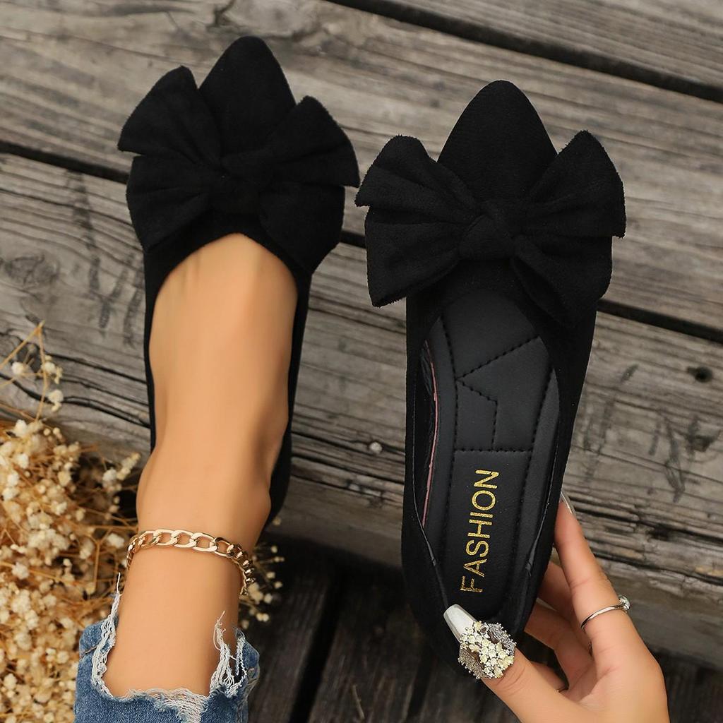 2024 Autumn Women's Plus Size Bow Pointed Toe Loafers - Flat European & American Casual Shoes