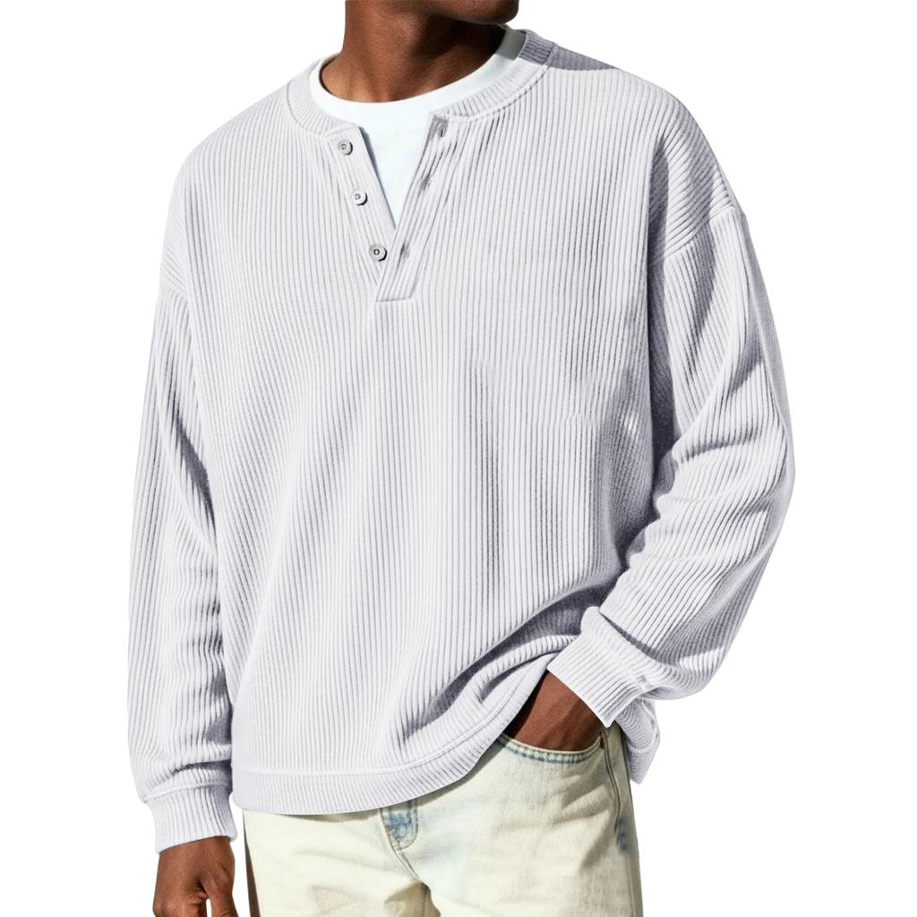 Мужской пуловер из рубчатого трикотажа с длинным рукавом и воротником на пуговицах
