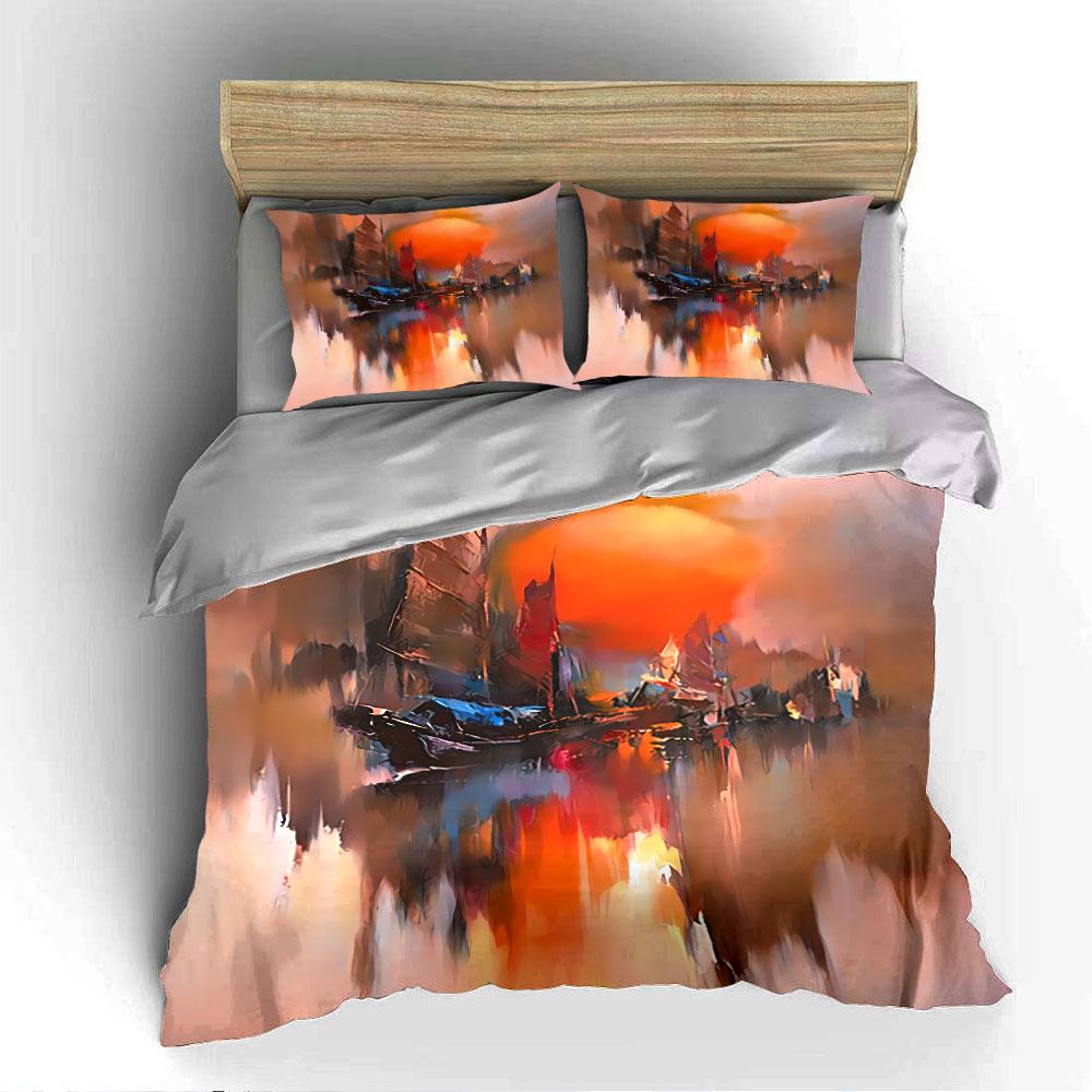 Sunset Sailboat Abstract Art Bedding Duvet Cover Set Duvet Cover Pillowcases (1*Duvet Cover 2*Pillowcases, without duvet insert)
