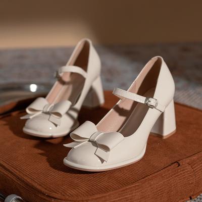 Милые туфли Мэри Джейн в стиле Лолита с бантом для женщин, туфли-лодочки на платформе с пряжкой и ремешком, женские туфли из искусственной кожи на толстом каблуке