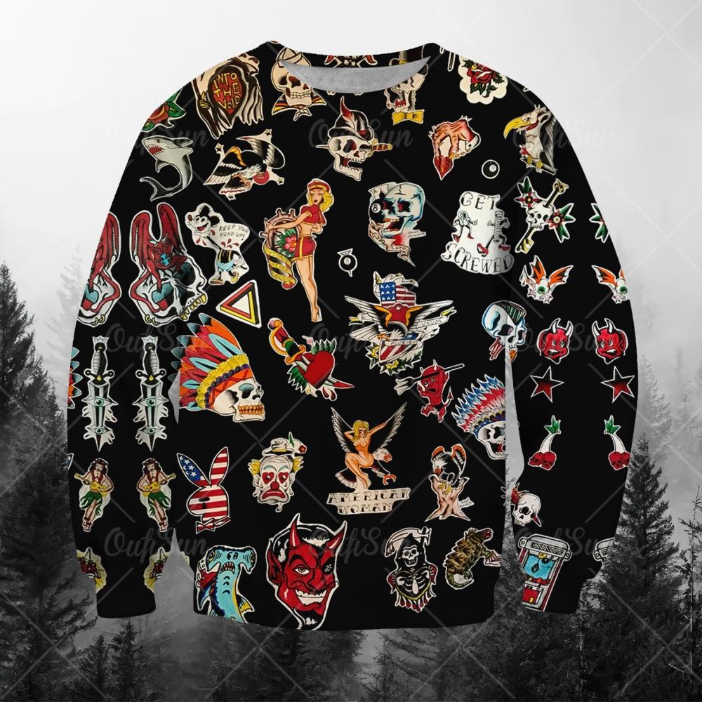 Осенние 3D винтажные толстовки с принтом татуировок, модные повседневные спортивные толстовки с длинным рукавом для мужчин