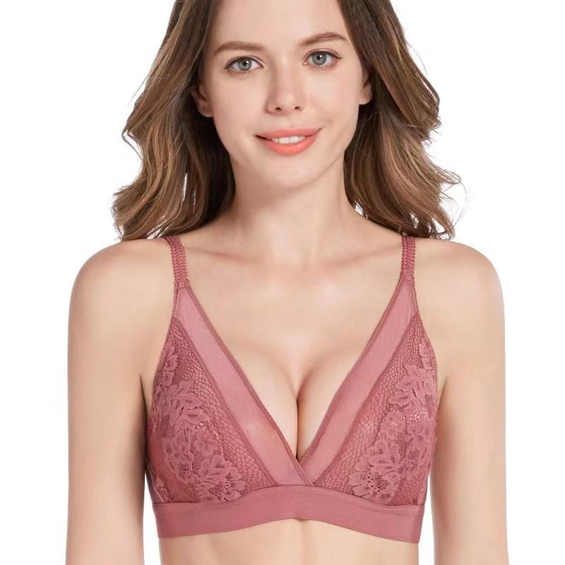Sexy Wireless Bras for Women Ultra Thin Lace Bralette Deep V Plunge Bra