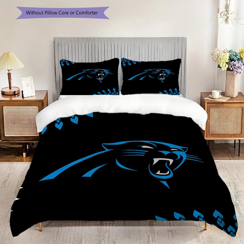Carolina Panthers Pattern Bedding Quilt Set Quilt Cover Pillowcase Home Decoration Birthday Gift (1 * duvet cover + 2 * pillowcase, without core)