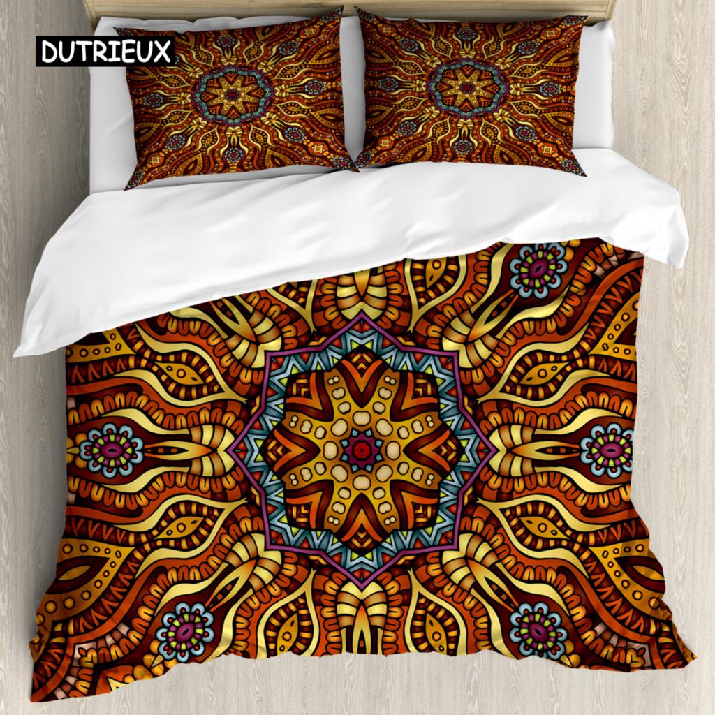 Комплект постельного белья Bohemian Mandala из 2/3 предметов, двуспальное, двуспальное, королевского размера, пододеяльник и наволочка, мягкое постельное белье