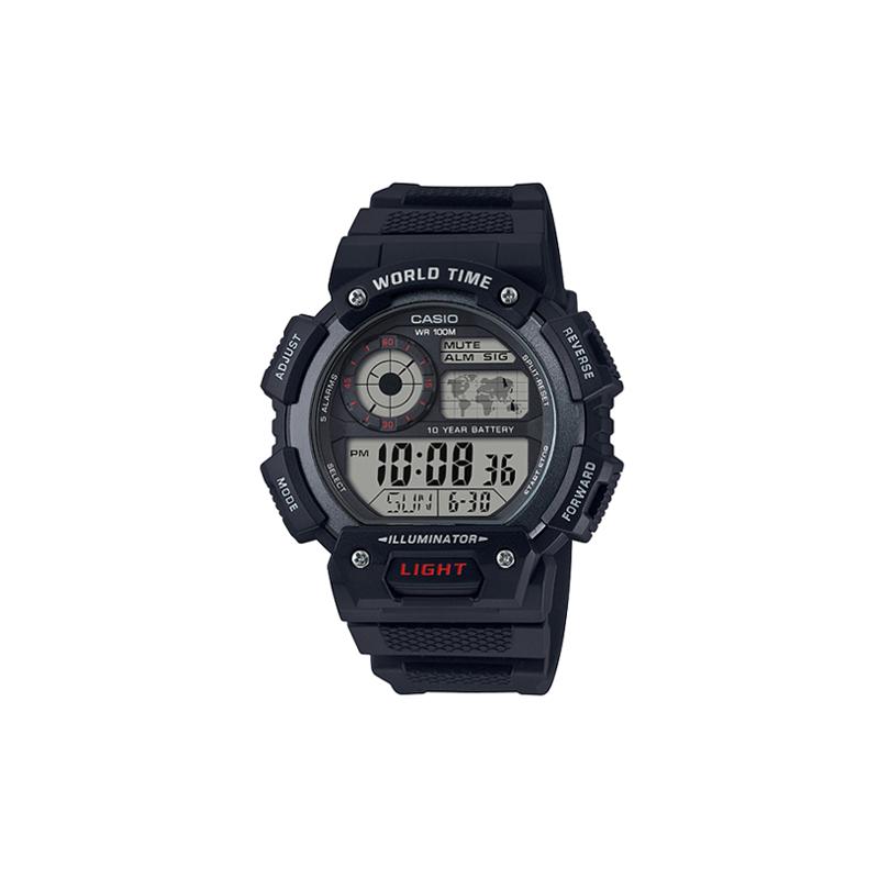 Casio Серия YOUTH - цифровой дисплей с диском, модные наружные спортивные, ЖК-дисплей, водонепроницаемые и ударопрочные для спорта, кварцевый механизм, AE-1400WH-1A