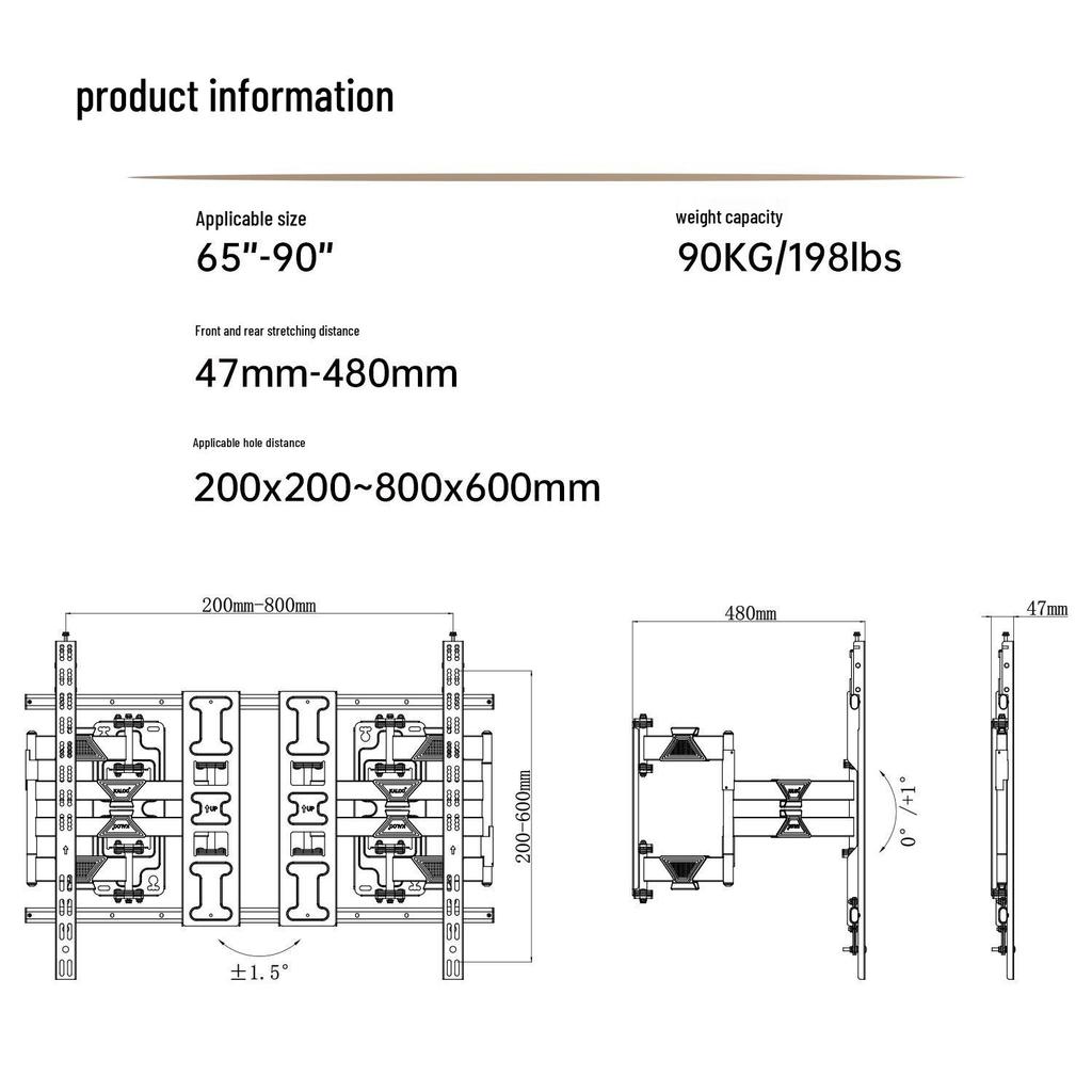 Поворотное настенное крепление для телевизора XT90 для экранов 65-90 дюймов