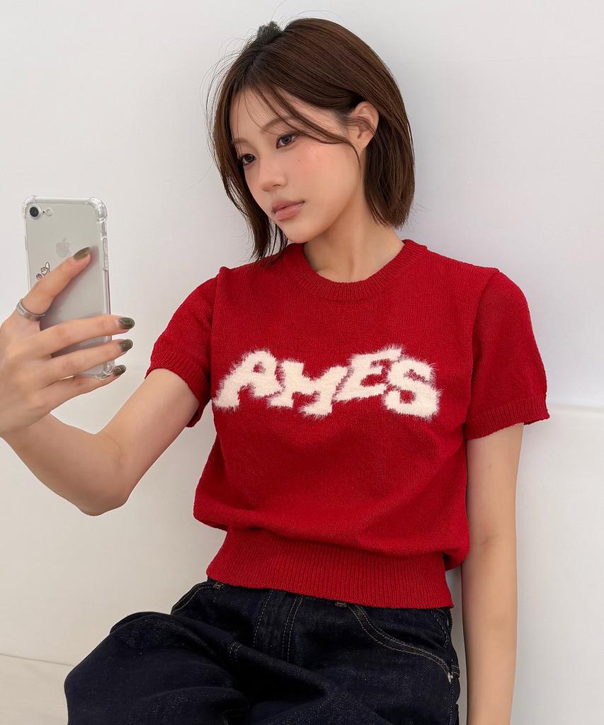 AMES-WORLDWIDE Hairy Logo Short Sleeve Knit Red
