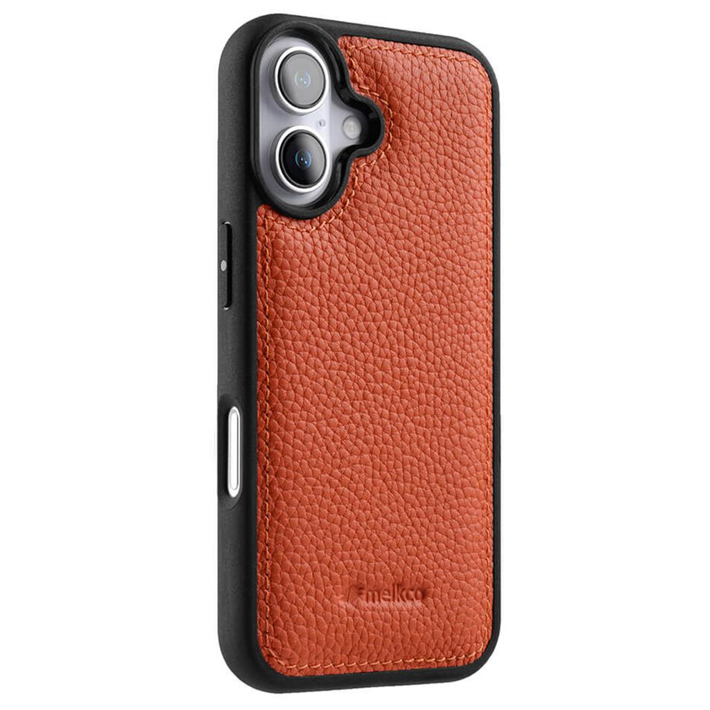 MELKCO For iPhone 16 Plus Case Genuine Cow Leather Coated PC Phone Cover