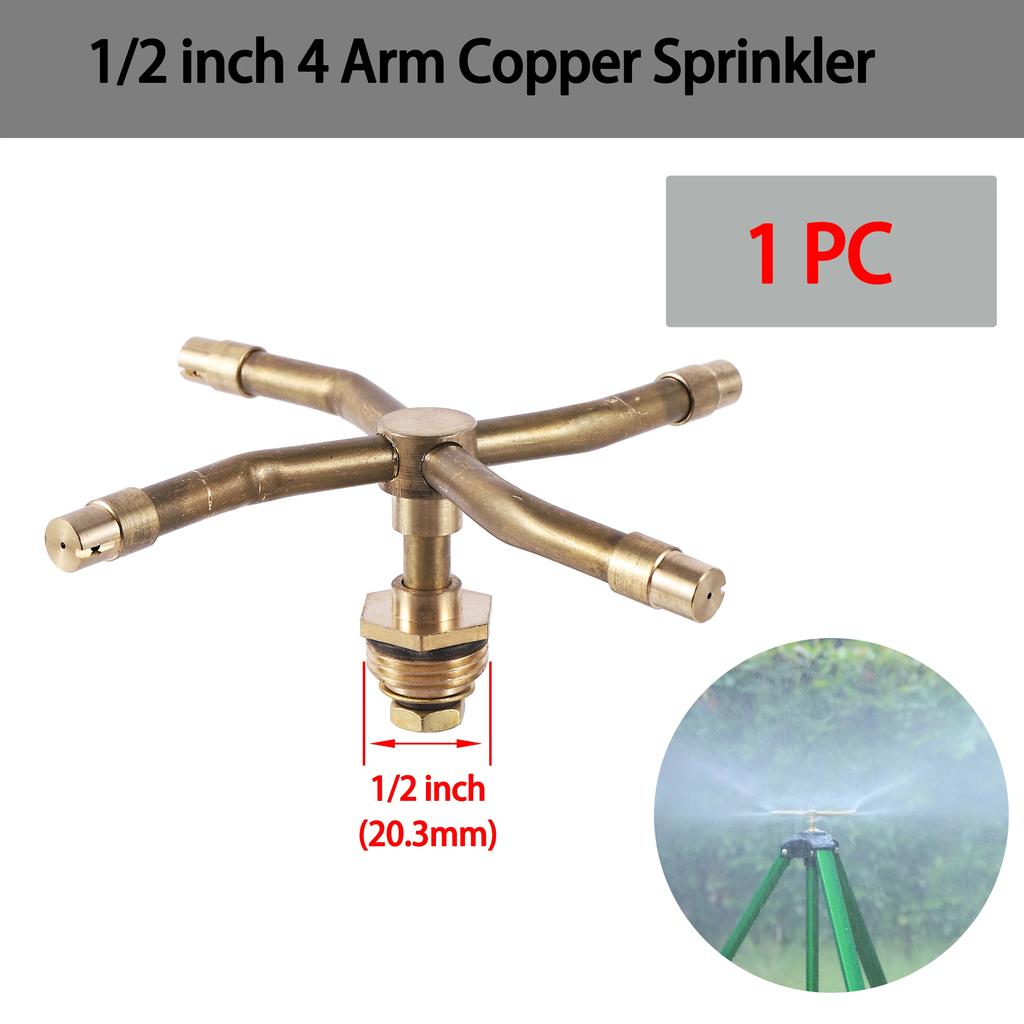 1/2 Inch 2/3/4 Arm Rotating Brass Nozzle Garden Lawn Irrigation Watering Nozzle Automatic Rotating Atomizing Watering Tool